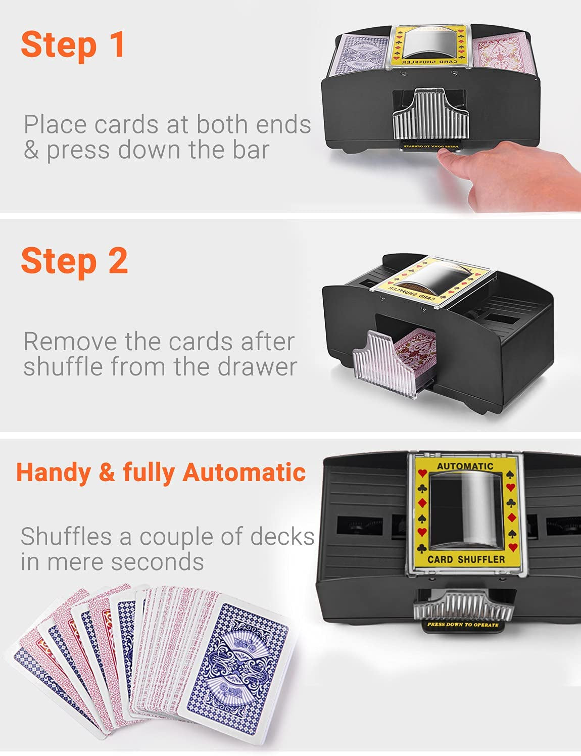 Automatic Poker Card Shuffler 1-2 Decks Battery Operated Electric Poker Shuffler Card Shuffler for Porker Home Card Games Tables, Rummy Blackjack