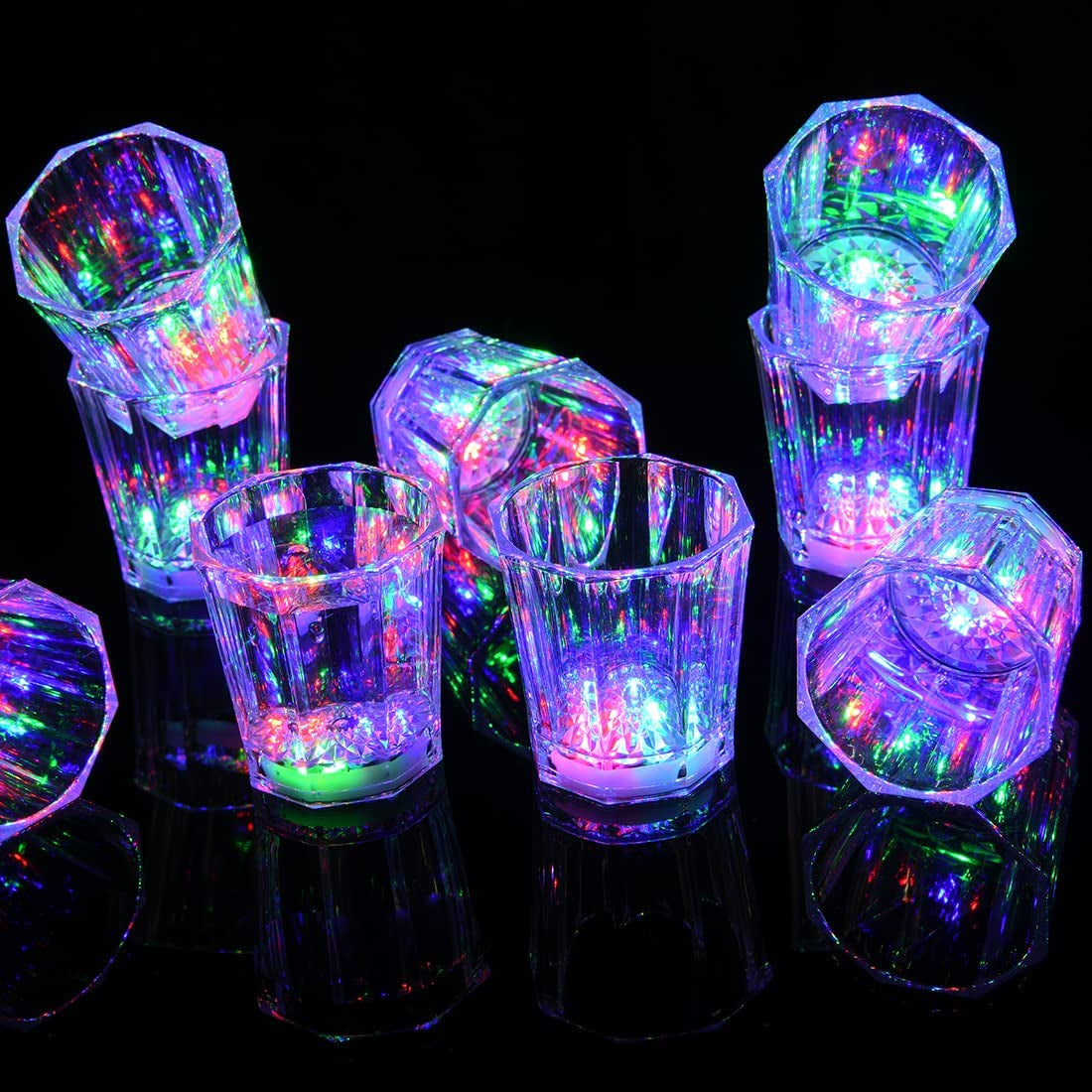 Light up Shot Glasses Set of 24 Party Favors Adults Shot Cups for Party LED Flash Light up Drinking Glasses Glow in the Dark Shot Glasses for Birthday Christmas Halloween Weddings Festivals Etc