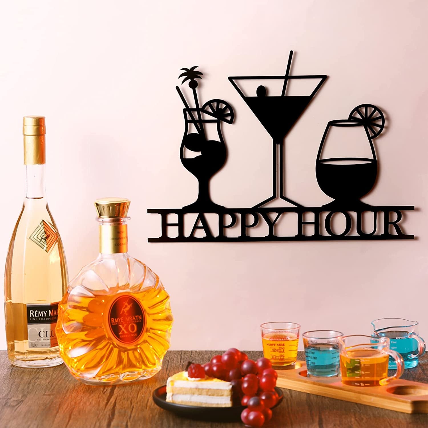 Happy Hour Sign Bar Signs Wall Decor Art Metal Bar Decorations Vintage Hot Drinks Sign Decorative Drink Bar Sign Plaques for Bar Open Pub Decor (Black, Happy Hour)