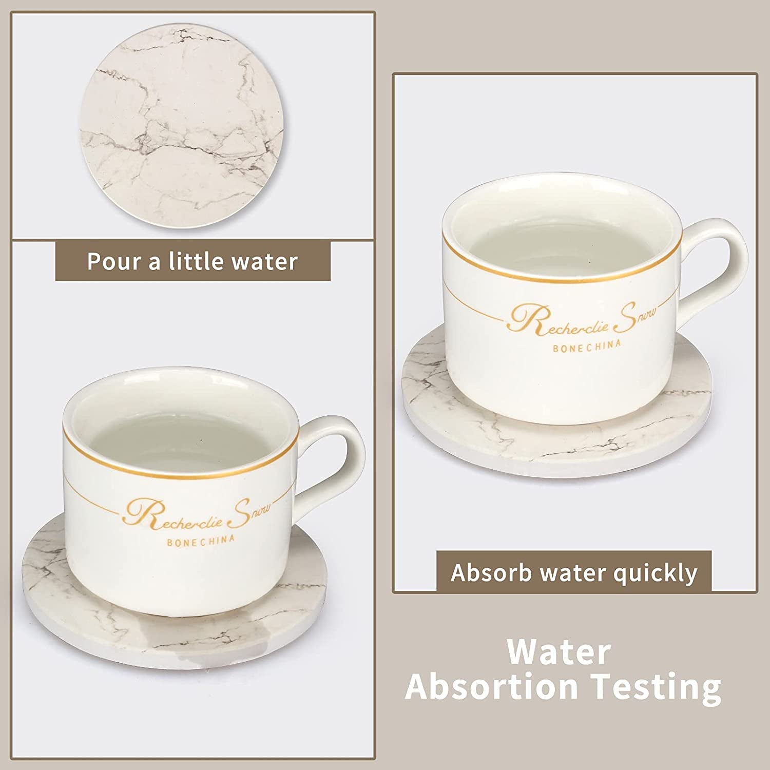 6 Pcs White Marble Coaster Set with Holder Best Absorbent Coasters Drink Coasters Ceramic Bar Wine Coasters Cute Stone Thirstysone Table Cup Coasters