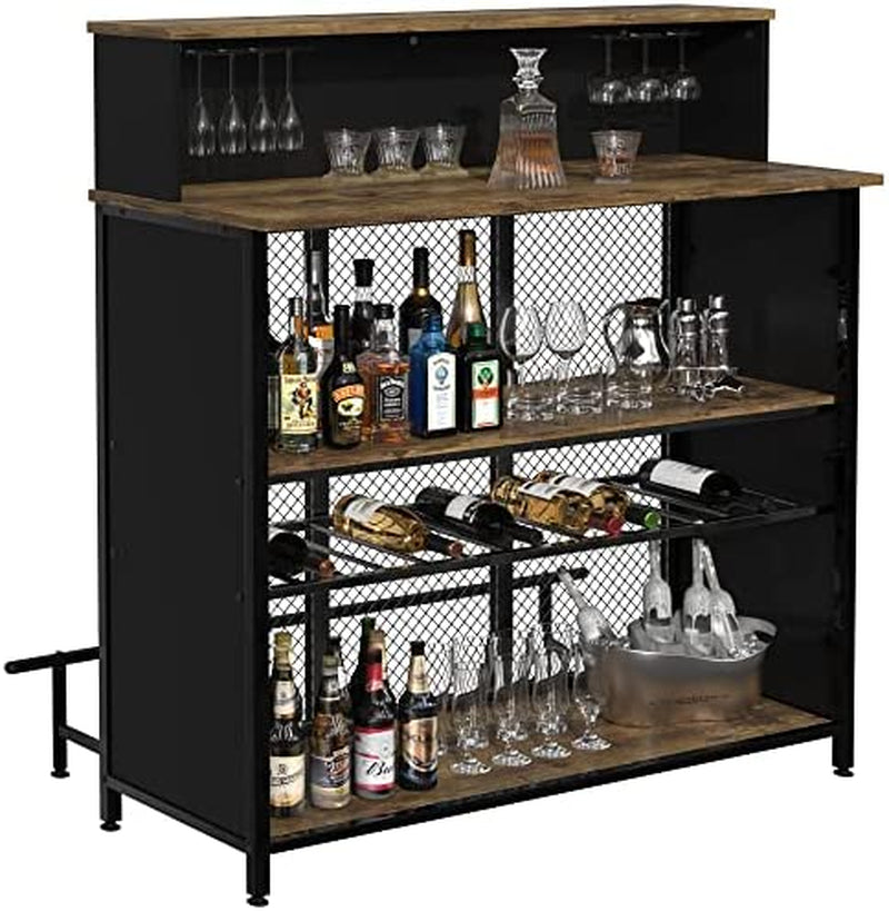 GDLF Home Bar Unit Mini Bar Liquor Bar Table with Storage and Footrest for Home Kitchen Pub (Grey)