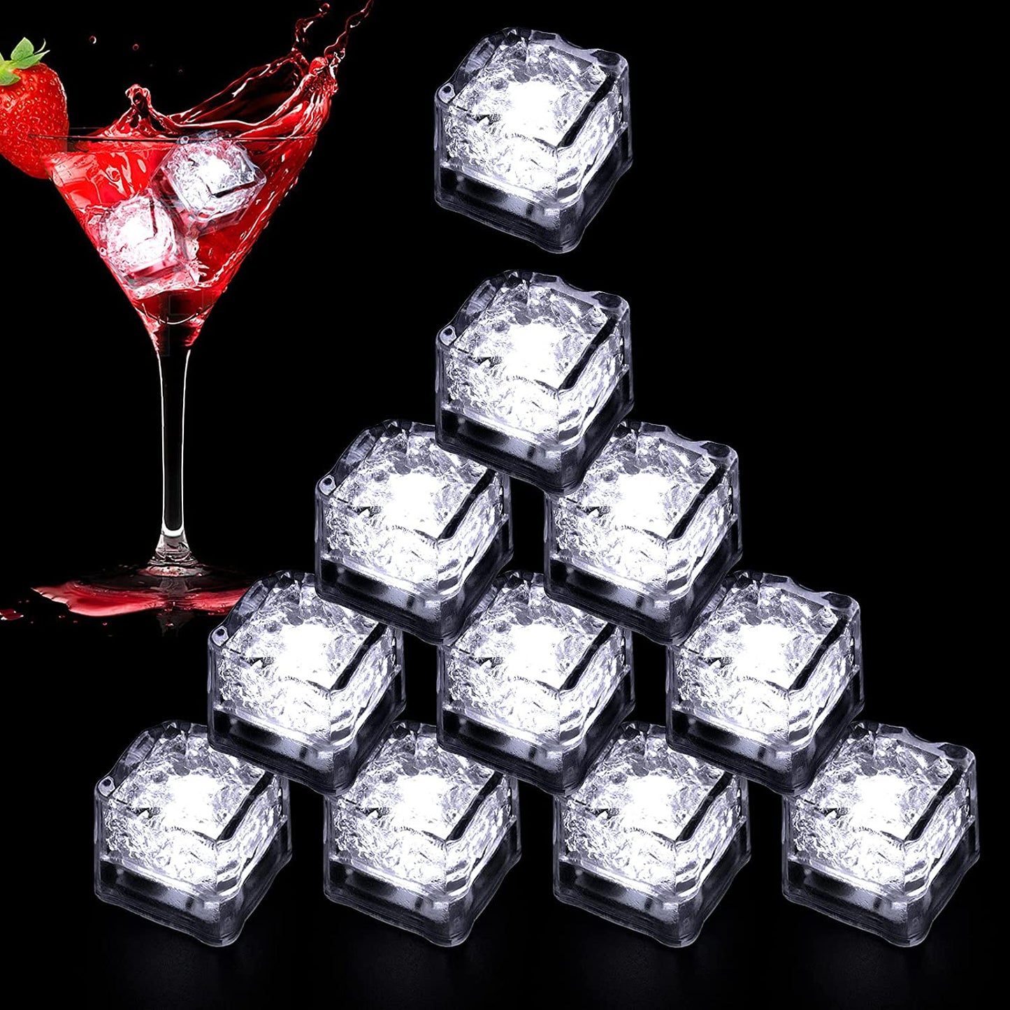 Light up Ice Cubes for Drinks,96 PCS White LED Ice Cubes Liquid Activated, Glow in the Dark Waterproof Ice Cubes for Home Bar Supplies Summer Party Wedding Decor